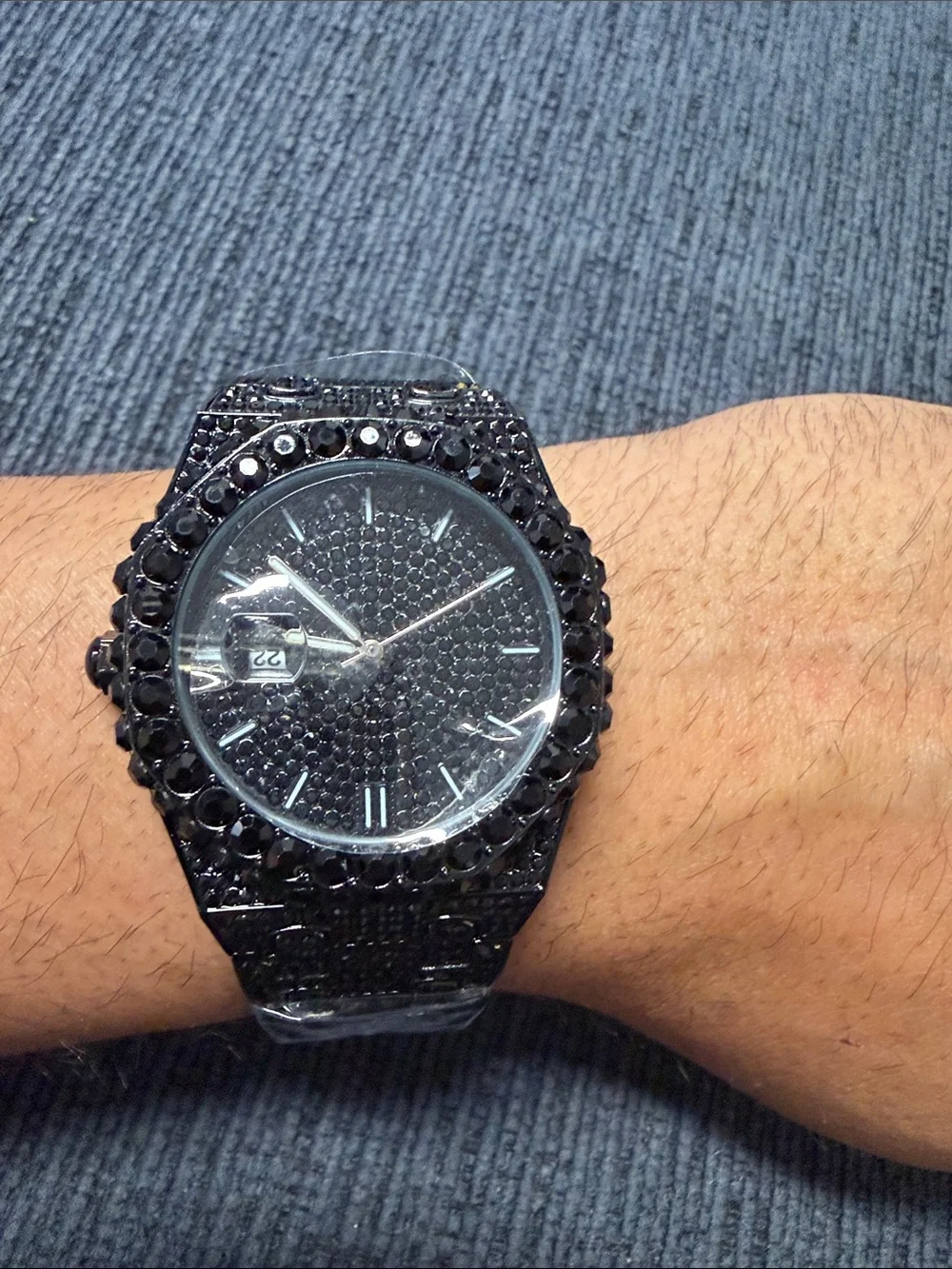 Men's Black Crystal Accent Watch - Sleek Dress Style